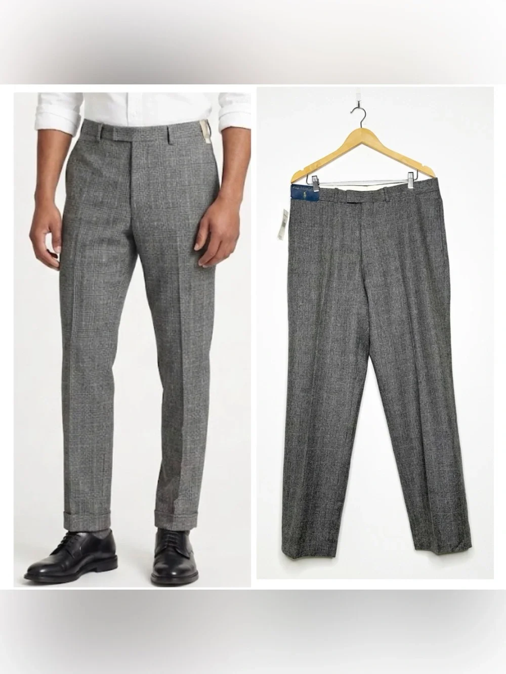 Polo Ralph Lauren NWT Mens Gray Glen Plaid Wool Cotton Flannel Pants 36x32